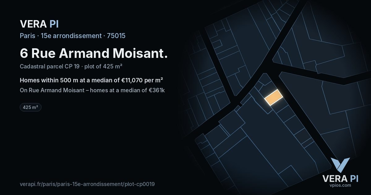 6 Rue Armand Moisant, 15e arrondissement at night – the plot lit, the parcels around coloured by the prices near them