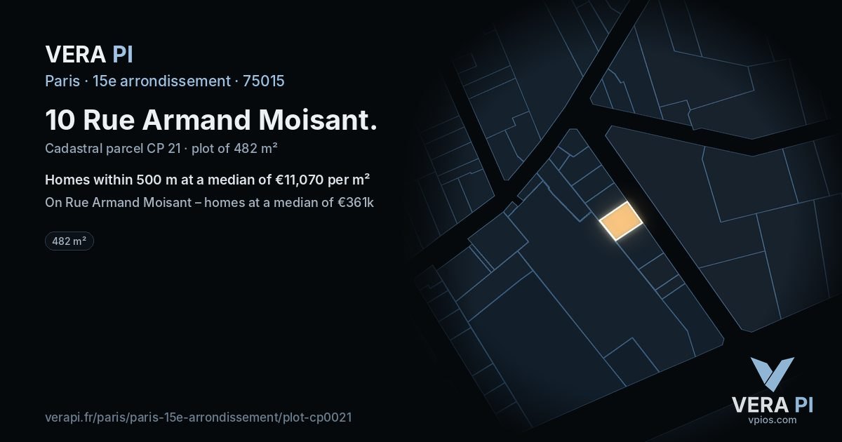 10 Rue Armand Moisant, 15e arrondissement at night – the plot lit, the parcels around coloured by the prices near them