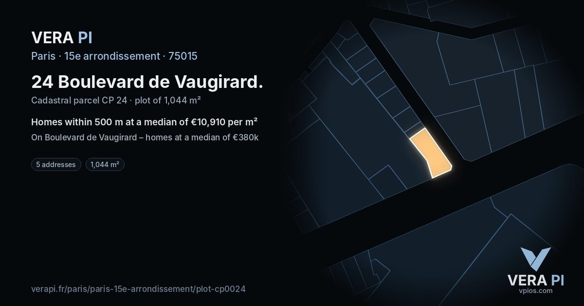 24 Boulevard de Vaugirard, 15e arrondissement at night – the plot lit, the parcels around coloured by the prices near them