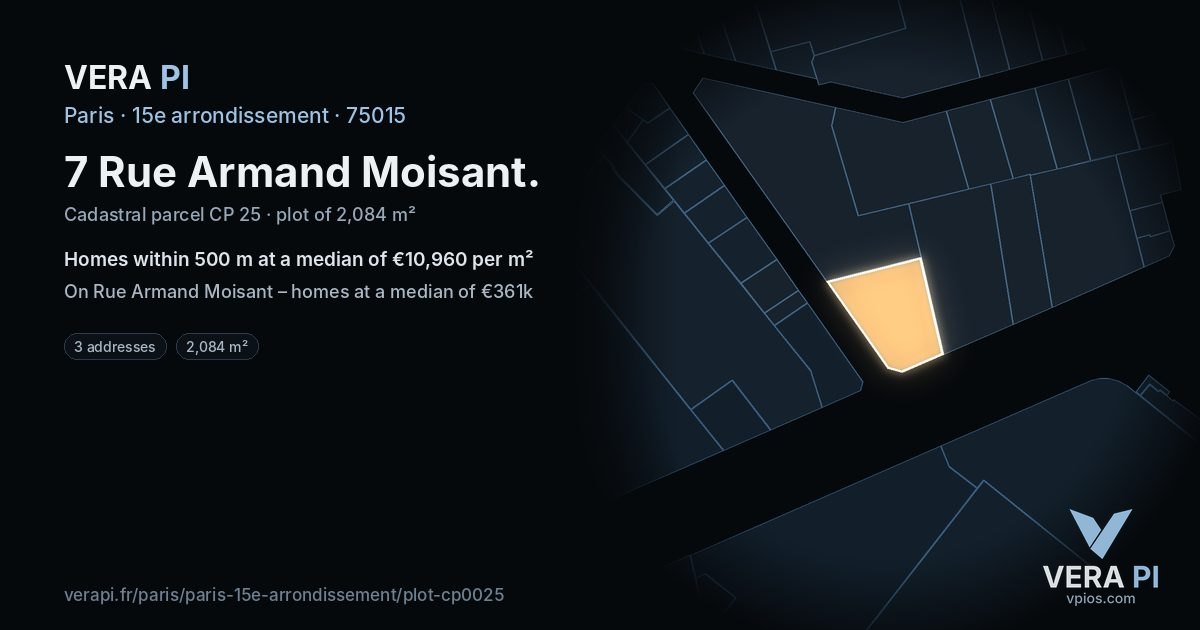7 Rue Armand Moisant, 15e arrondissement at night – the plot lit, the parcels around coloured by the prices near them