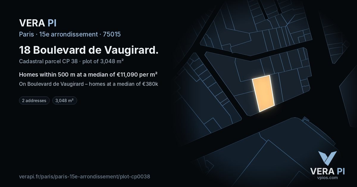 18 Boulevard de Vaugirard, 15e arrondissement at night – the plot lit, the parcels around coloured by the prices near them