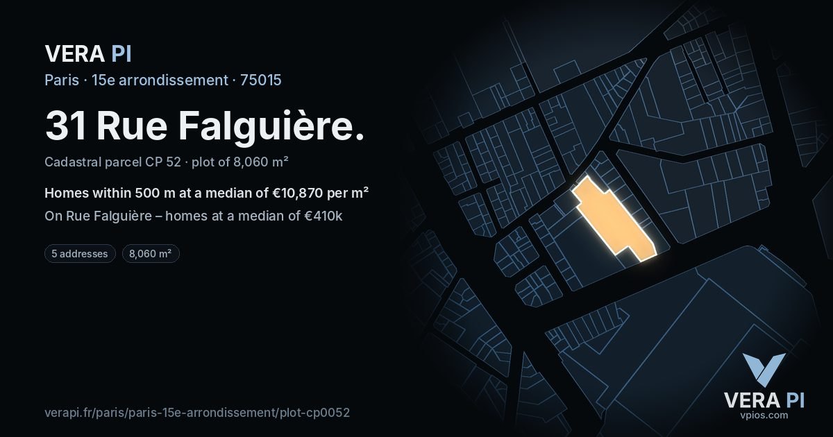 31 Rue Falguière, 15e arrondissement at night – the plot lit, the parcels around coloured by the prices near them