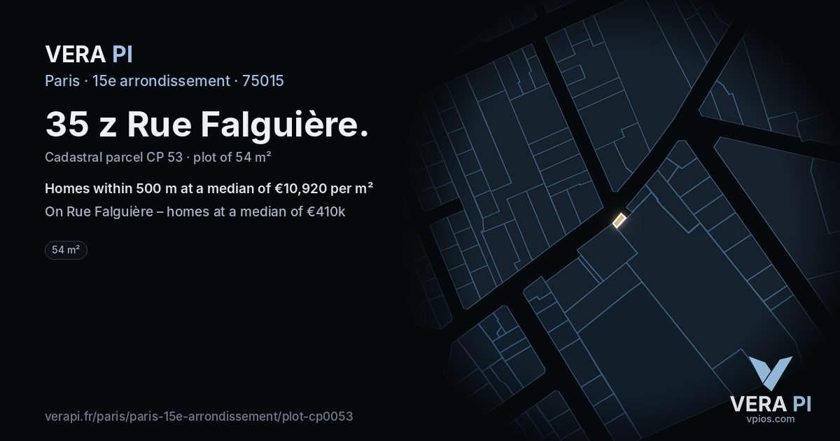 35 z Rue Falguière, 15e arrondissement at night – the plot lit, the parcels around coloured by the prices near them