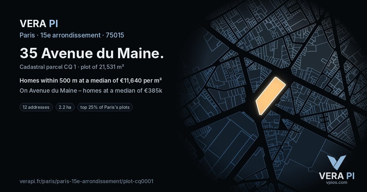 35 Avenue du Maine, 15e arrondissement at night – the plot lit, the parcels around coloured by the prices near them