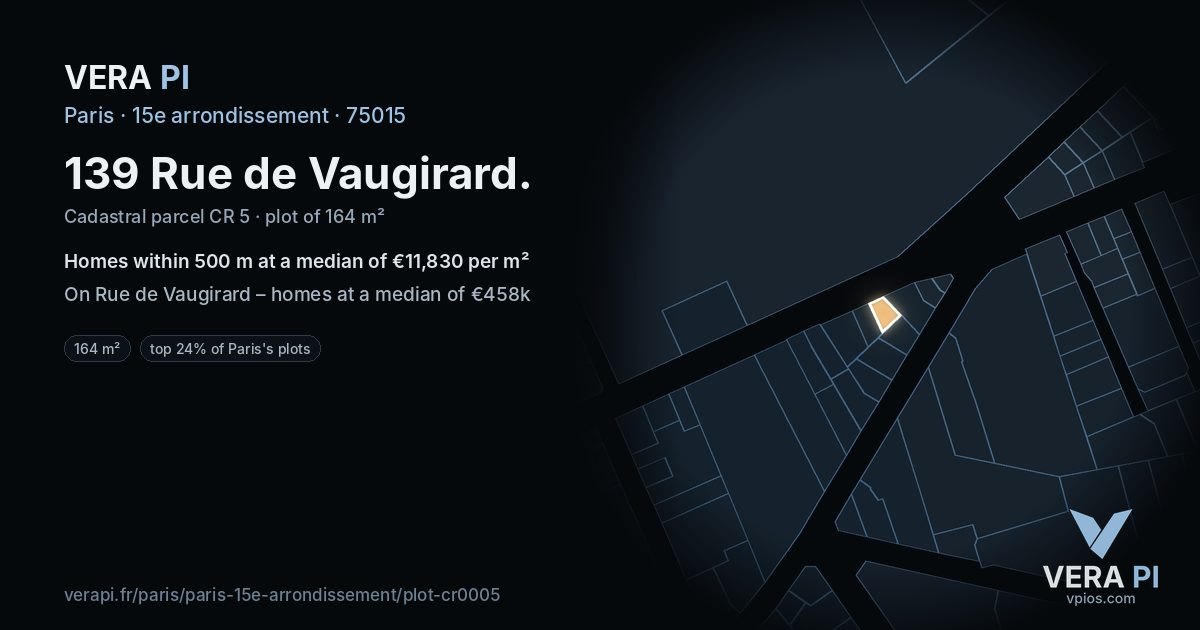 139 Rue de Vaugirard, 15e arrondissement at night – the plot lit, the parcels around coloured by the prices near them