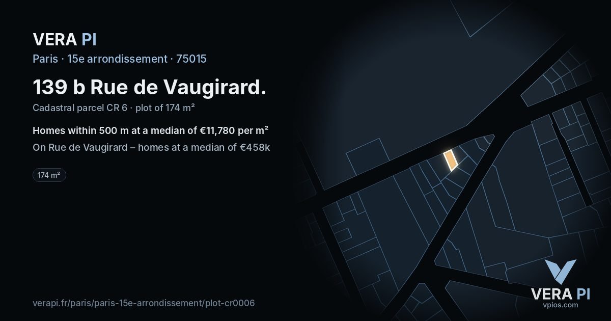 139 b Rue de Vaugirard, 15e arrondissement at night – the plot lit, the parcels around coloured by the prices near them