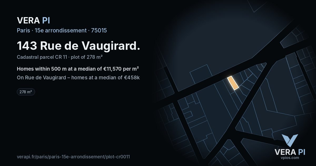 143 Rue de Vaugirard, 15e arrondissement at night – the plot lit, the parcels around coloured by the prices near them