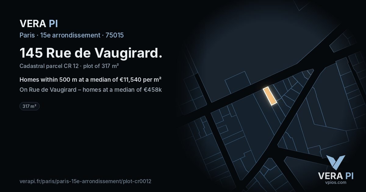 145 Rue de Vaugirard, 15e arrondissement at night – the plot lit, the parcels around coloured by the prices near them