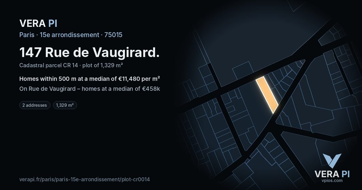 147 Rue de Vaugirard, 15e arrondissement at night – the plot lit, the parcels around coloured by the prices near them