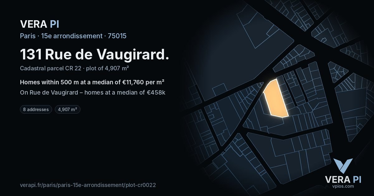 131 Rue de Vaugirard, 15e arrondissement at night – the plot lit, the parcels around coloured by the prices near them
