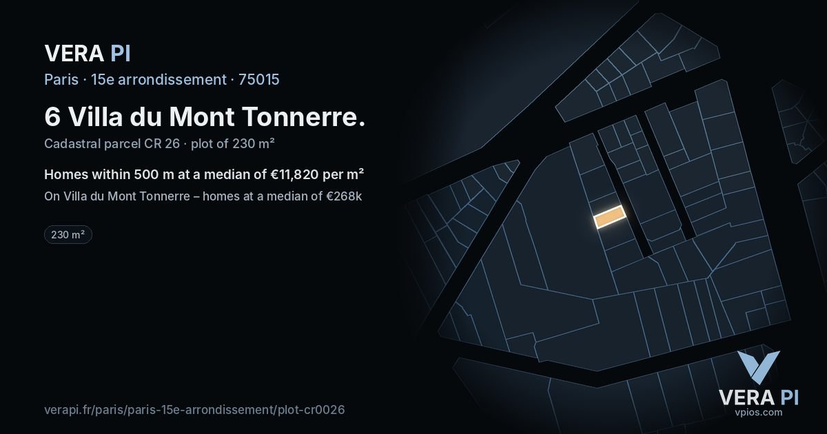 6 Villa du Mont Tonnerre, 15e arrondissement at night – the plot lit, the parcels around coloured by the prices near them