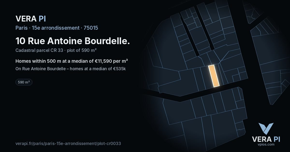10 Rue Antoine Bourdelle, 15e arrondissement at night – the plot lit, the parcels around coloured by the prices near them