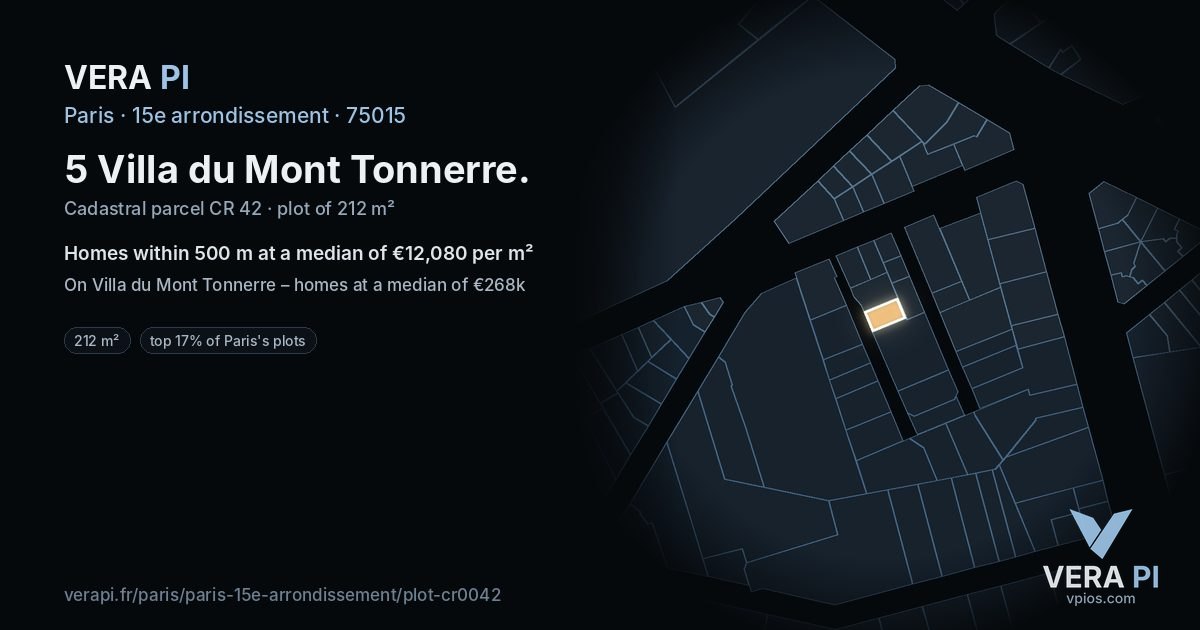 5 Villa du Mont Tonnerre, 15e arrondissement at night – the plot lit, the parcels around coloured by the prices near them