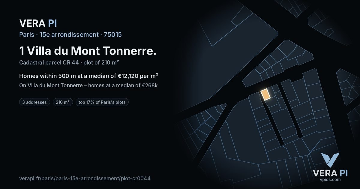 1 Villa du Mont Tonnerre, 15e arrondissement at night – the plot lit, the parcels around coloured by the prices near them
