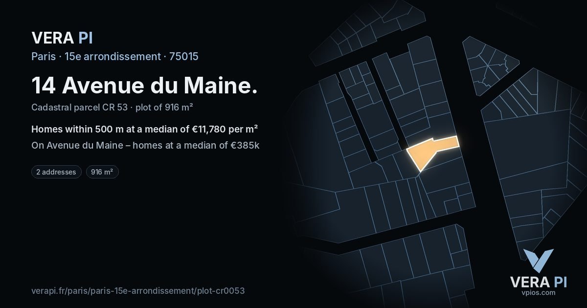 14 Avenue du Maine, 15e arrondissement at night – the plot lit, the parcels around coloured by the prices near them