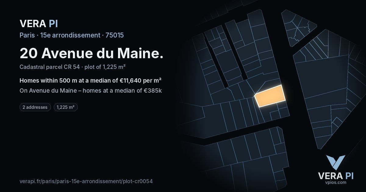 20 Avenue du Maine, 15e arrondissement at night – the plot lit, the parcels around coloured by the prices near them