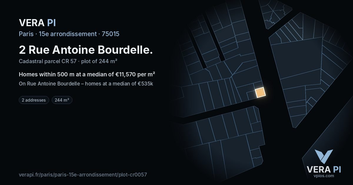 2 Rue Antoine Bourdelle, 15e arrondissement at night – the plot lit, the parcels around coloured by the prices near them