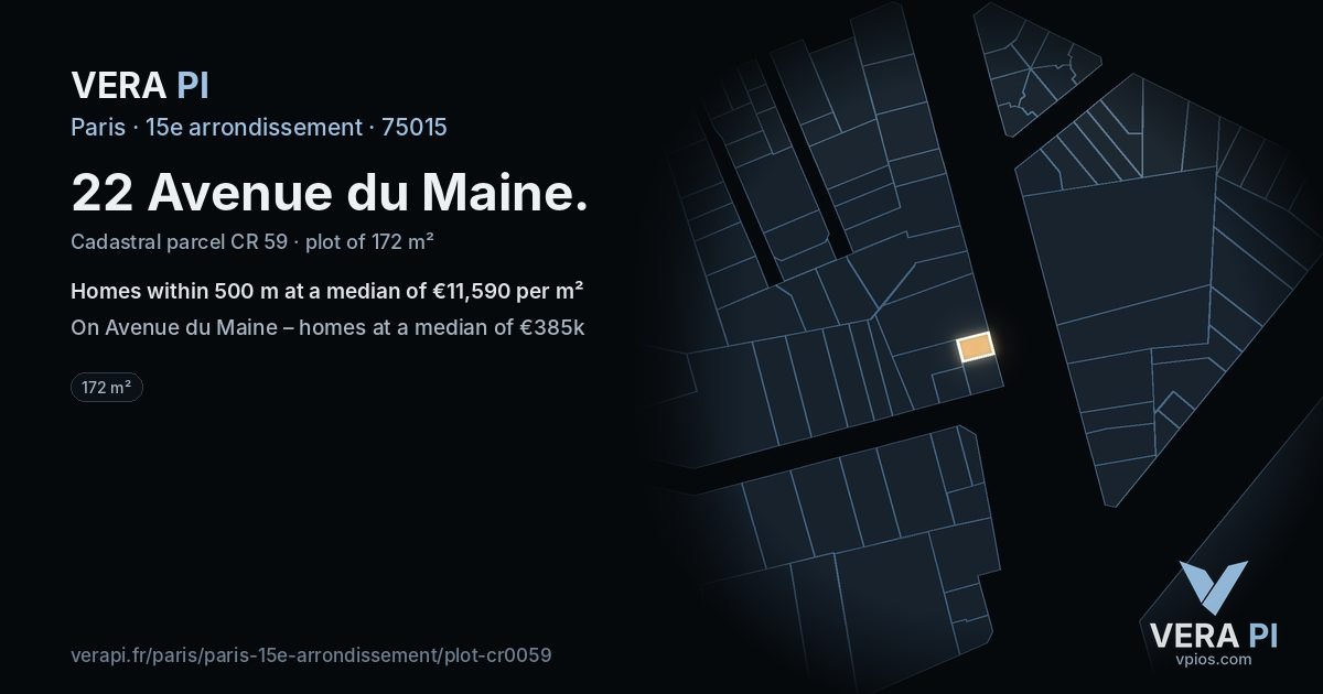 22 Avenue du Maine, 15e arrondissement at night – the plot lit, the parcels around coloured by the prices near them