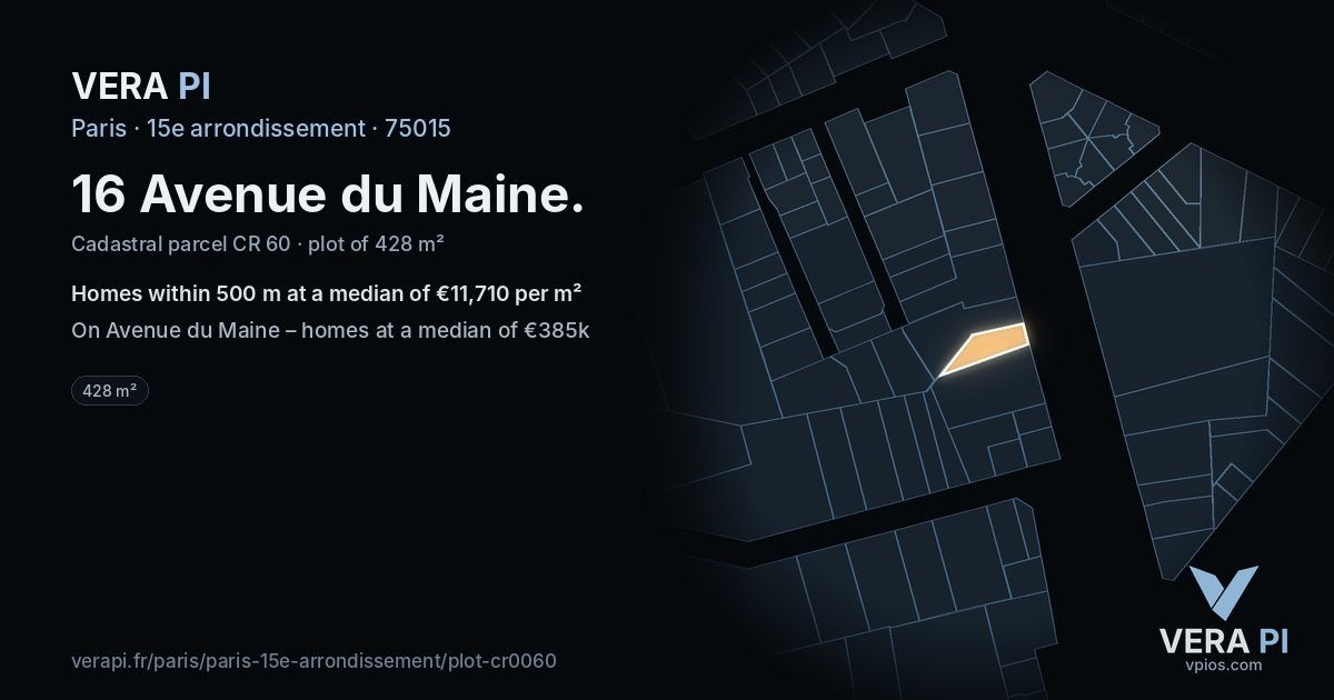 16 Avenue du Maine, 15e arrondissement at night – the plot lit, the parcels around coloured by the prices near them