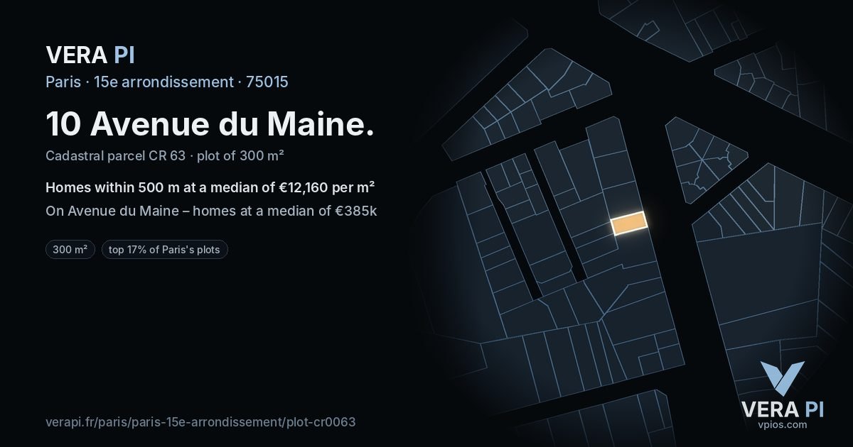 10 Avenue du Maine, 15e arrondissement at night – the plot lit, the parcels around coloured by the prices near them