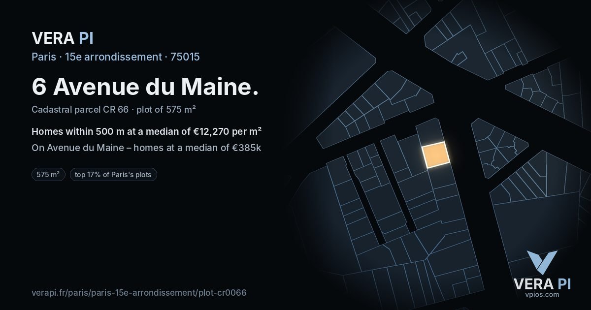 6 Avenue du Maine, 15e arrondissement at night – the plot lit, the parcels around coloured by the prices near them