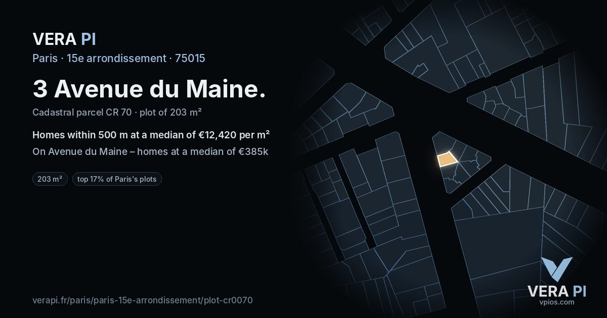 3 Avenue du Maine, 15e arrondissement at night – the plot lit, the parcels around coloured by the prices near them