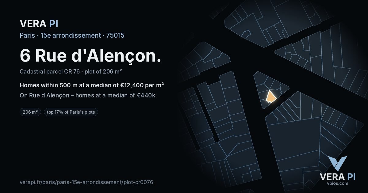 6 Rue d'Alençon, 15e arrondissement at night – the plot lit, the parcels around coloured by the prices near them