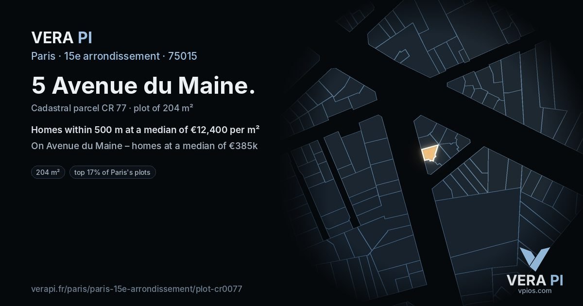 5 Avenue du Maine, 15e arrondissement at night – the plot lit, the parcels around coloured by the prices near them