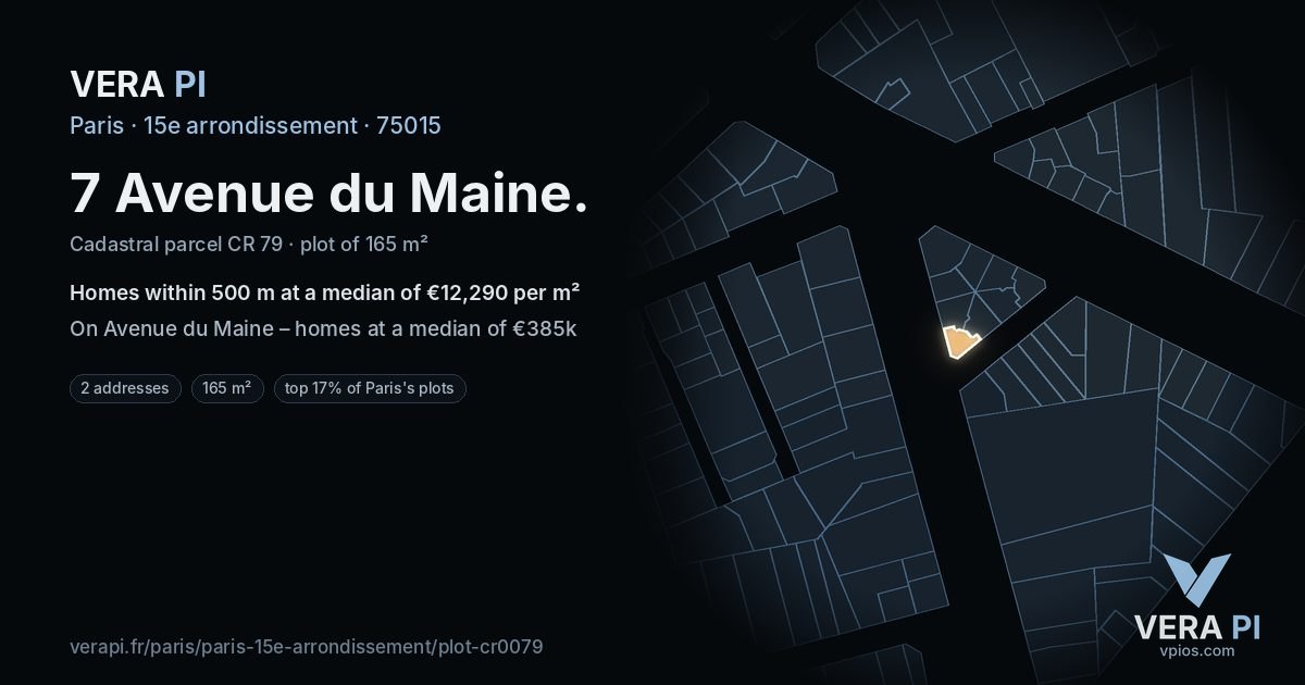 7 Avenue du Maine, 15e arrondissement at night – the plot lit, the parcels around coloured by the prices near them