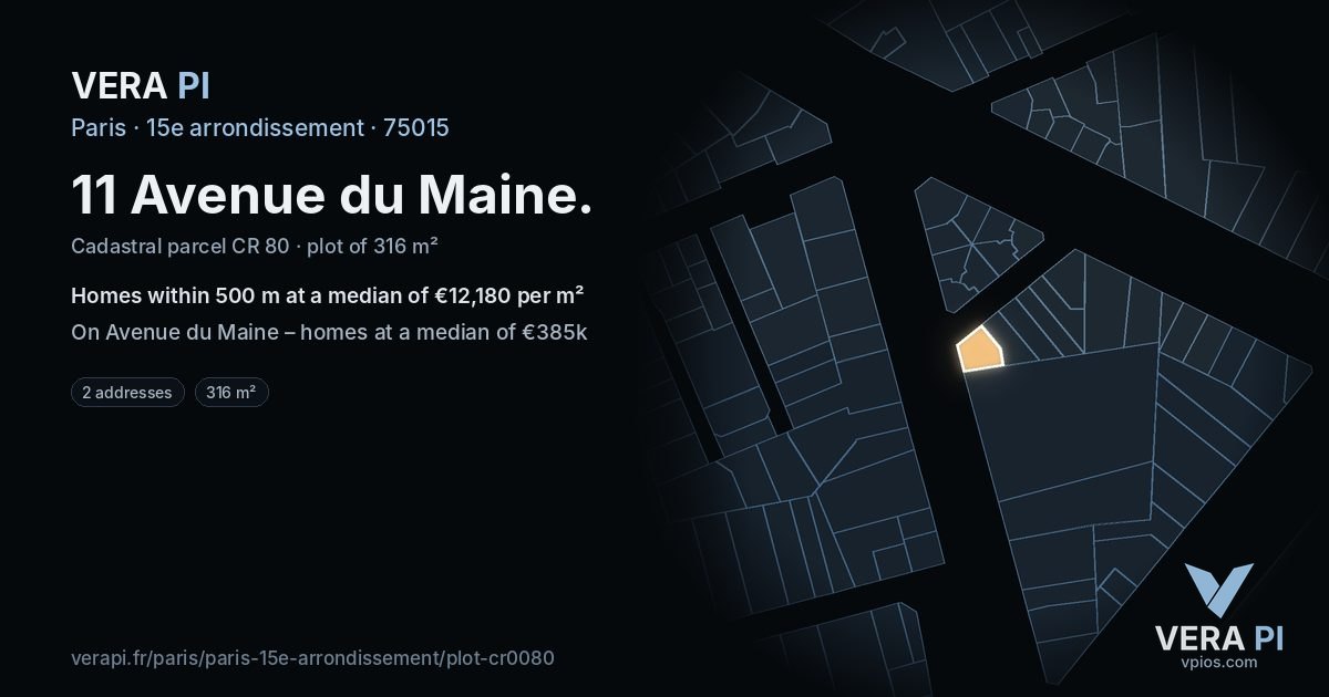 11 Avenue du Maine, 15e arrondissement at night – the plot lit, the parcels around coloured by the prices near them