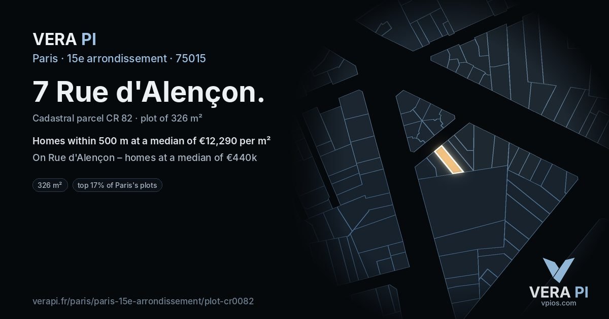 7 Rue d'Alençon, 15e arrondissement at night – the plot lit, the parcels around coloured by the prices near them