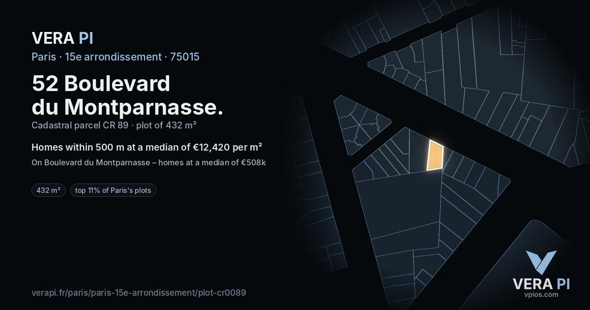 52 Boulevard du Montparnasse, 15e arrondissement at night – the plot lit, the parcels around coloured by the prices near them
