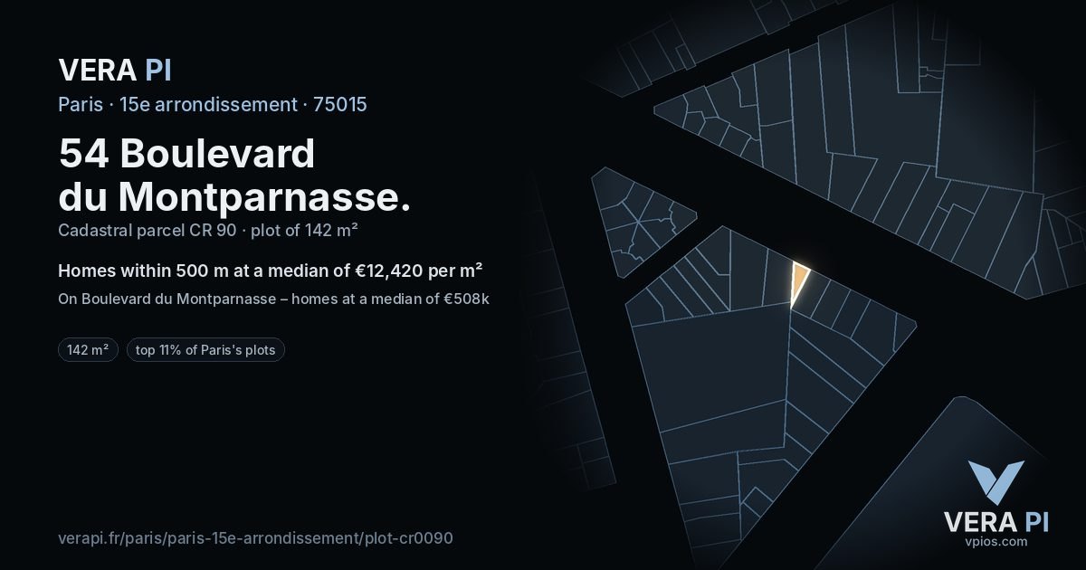 54 Boulevard du Montparnasse, 15e arrondissement at night – the plot lit, the parcels around coloured by the prices near them