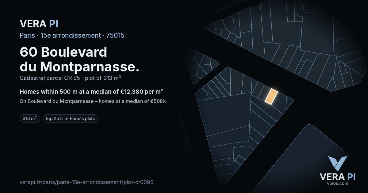 60 Boulevard du Montparnasse, 15e arrondissement at night – the plot lit, the parcels around coloured by the prices near them