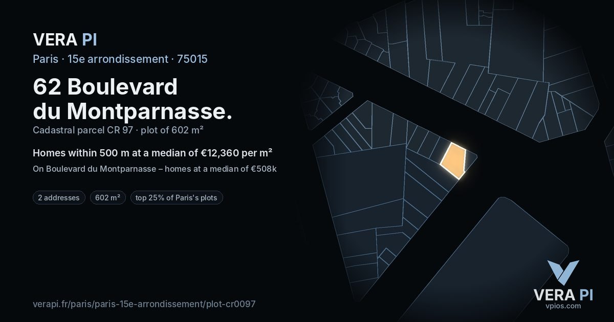 62 Boulevard du Montparnasse, 15e arrondissement at night – the plot lit, the parcels around coloured by the prices near them