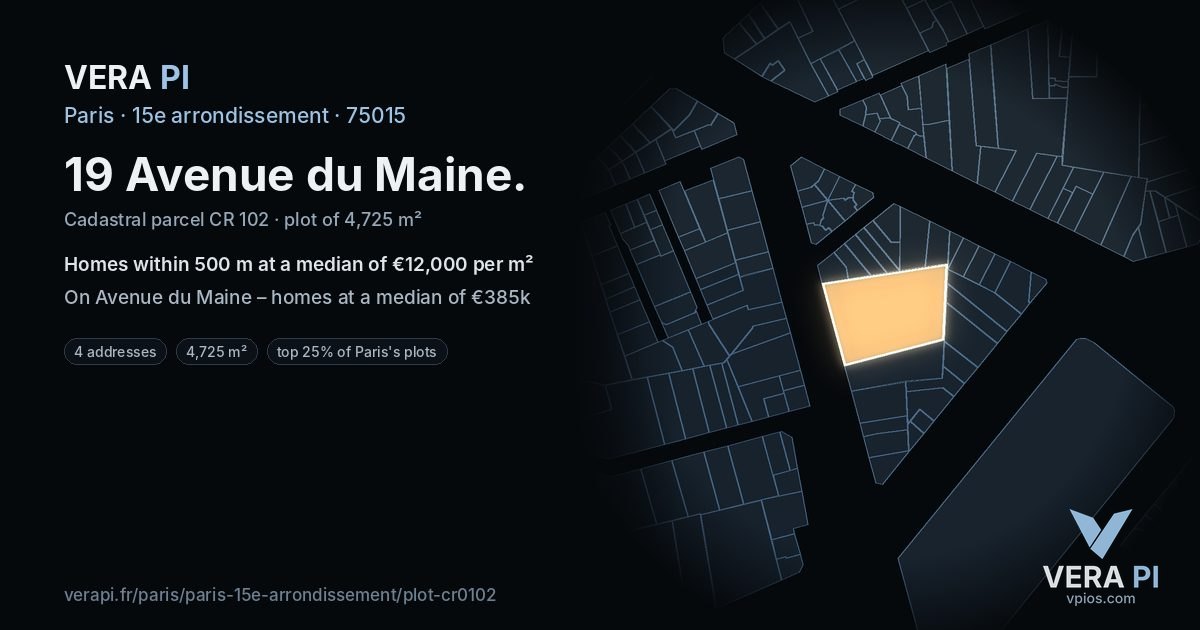 19 Avenue du Maine, 15e arrondissement at night – the plot lit, the parcels around coloured by the prices near them