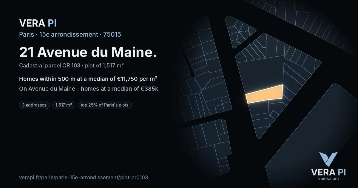 21 Avenue du Maine, 15e arrondissement at night – the plot lit, the parcels around coloured by the prices near them