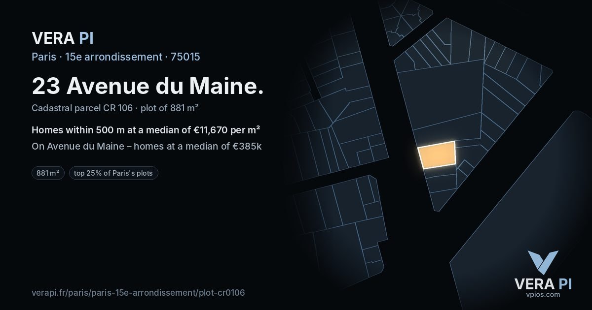 23 Avenue du Maine, 15e arrondissement at night – the plot lit, the parcels around coloured by the prices near them
