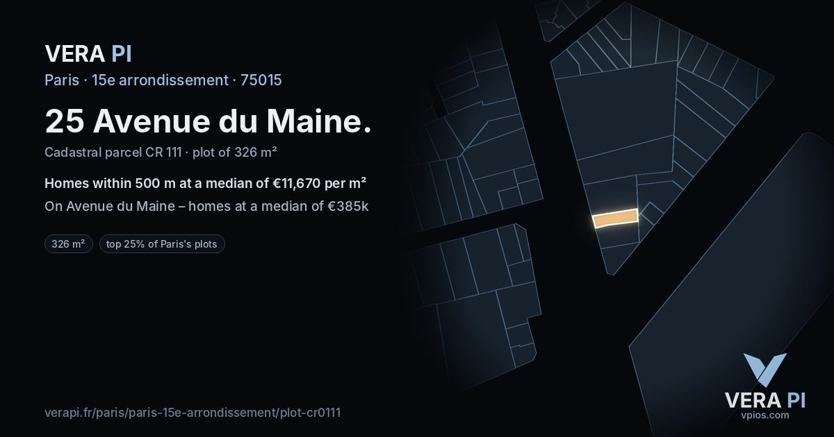 25 Avenue du Maine, 15e arrondissement at night – the plot lit, the parcels around coloured by the prices near them
