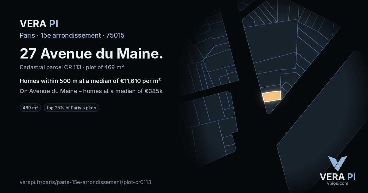 27 Avenue du Maine, 15e arrondissement at night – the plot lit, the parcels around coloured by the prices near them