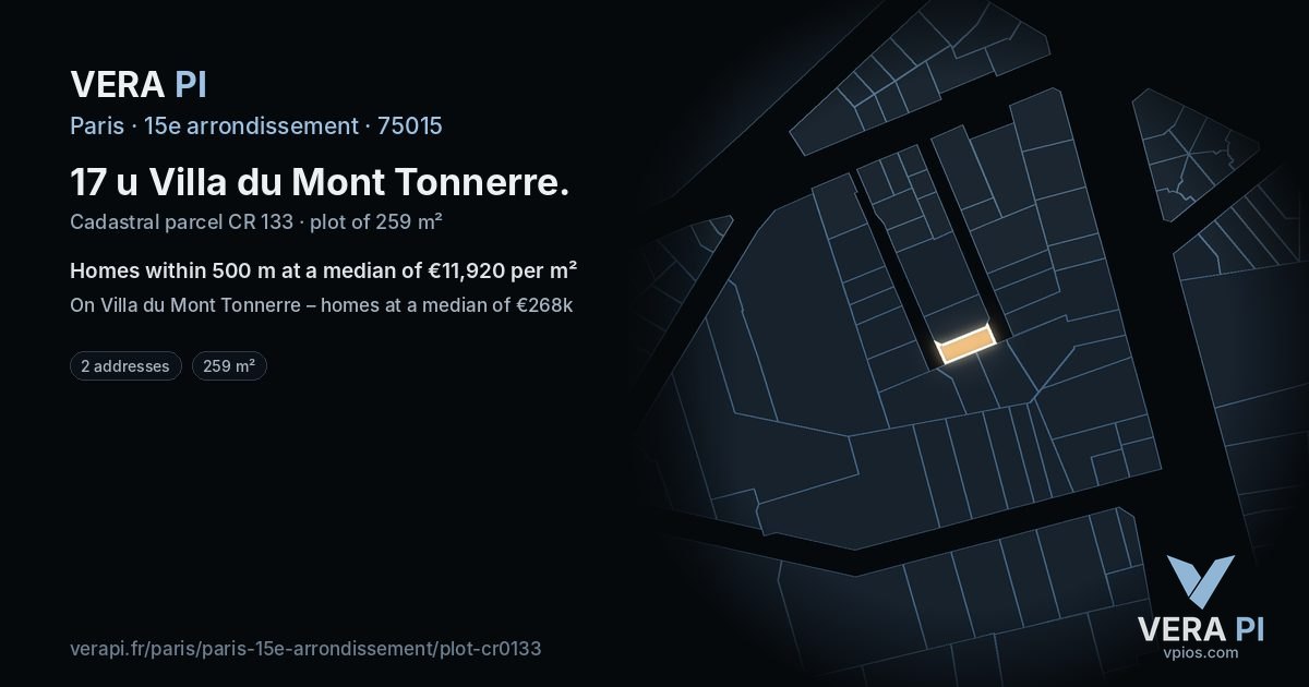 17 u Villa du Mont Tonnerre, 15e arrondissement at night – the plot lit, the parcels around coloured by the prices near them