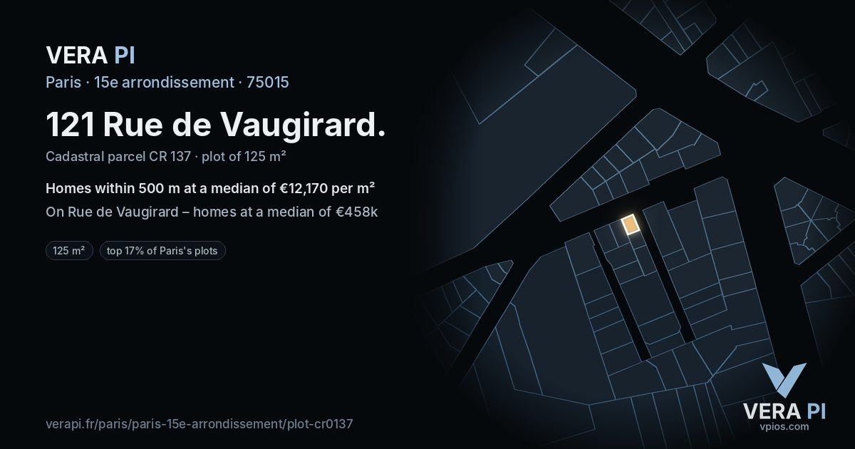 121 Rue de Vaugirard, 15e arrondissement at night – the plot lit, the parcels around coloured by the prices near them