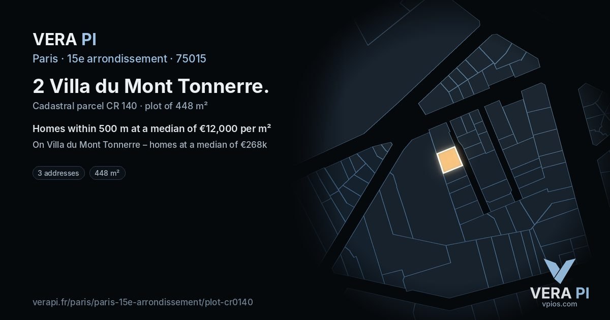 2 Villa du Mont Tonnerre, 15e arrondissement at night – the plot lit, the parcels around coloured by the prices near them