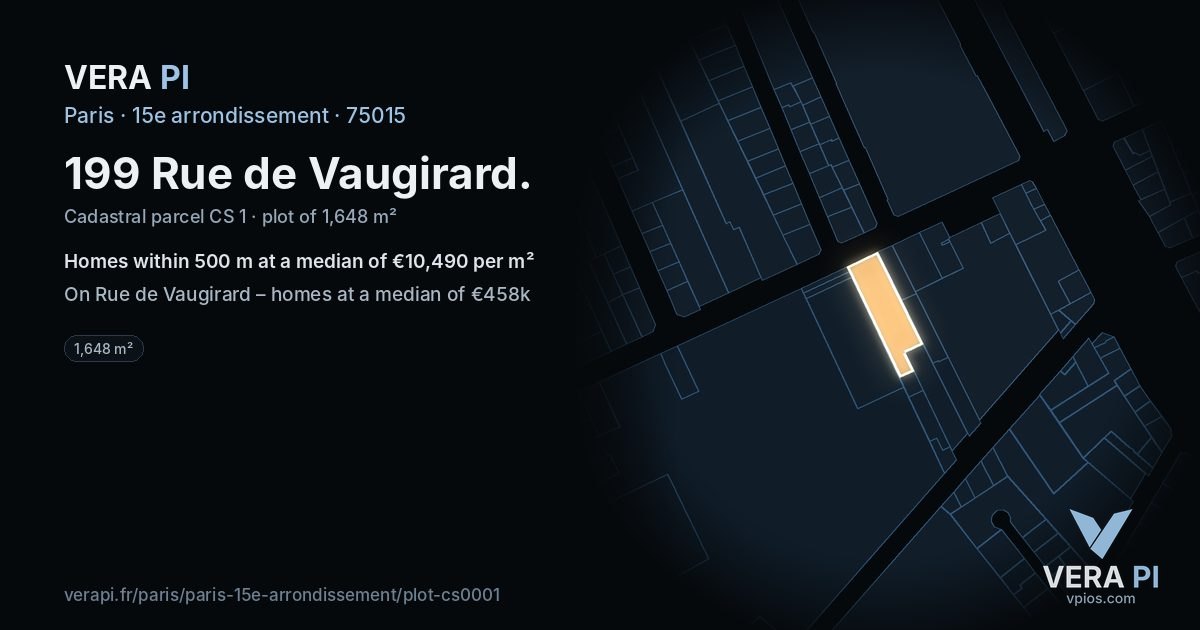 199 Rue de Vaugirard, 15e arrondissement at night – the plot lit, the parcels around coloured by the prices near them