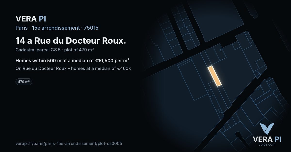 14 a Rue du Docteur Roux, 15e arrondissement at night – the plot lit, the parcels around coloured by the prices near them