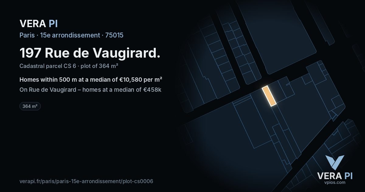 197 Rue de Vaugirard, 15e arrondissement at night – the plot lit, the parcels around coloured by the prices near them