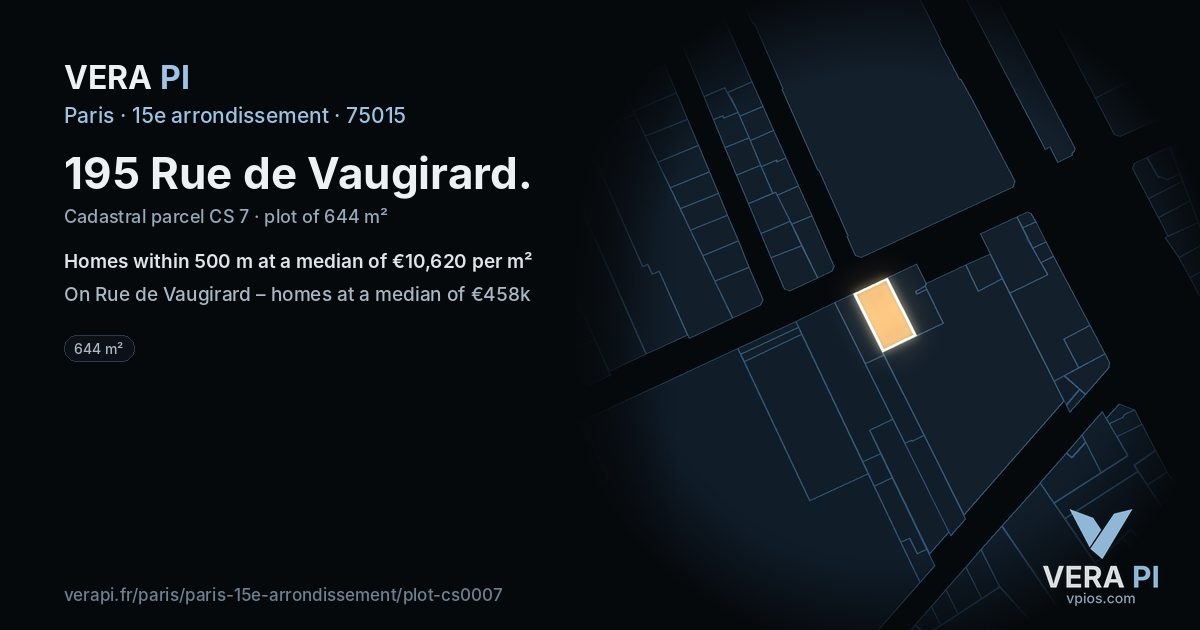 195 Rue de Vaugirard, 15e arrondissement at night – the plot lit, the parcels around coloured by the prices near them