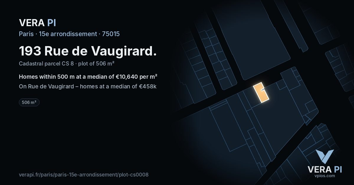 193 Rue de Vaugirard, 15e arrondissement at night – the plot lit, the parcels around coloured by the prices near them