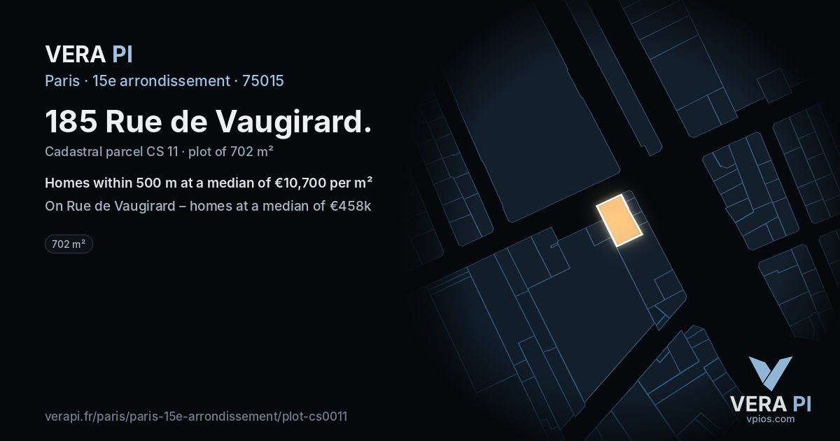 185 Rue de Vaugirard, 15e arrondissement at night – the plot lit, the parcels around coloured by the prices near them