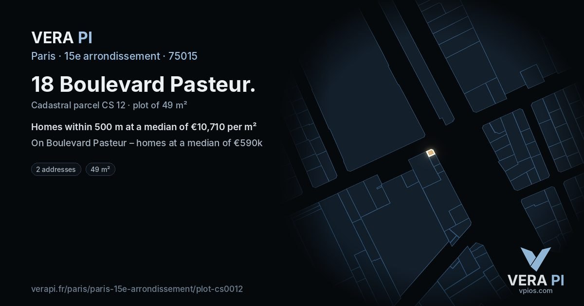 18 Boulevard Pasteur, 15e arrondissement at night – the plot lit, the parcels around coloured by the prices near them